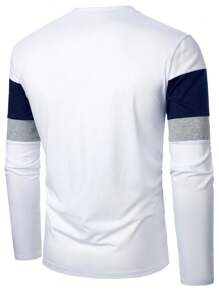Manfinity Homme Men Casual Letter Printed Long Sleeve Color Block T-Shirt, For Going Out, For Husband, For Fall - White - View 2