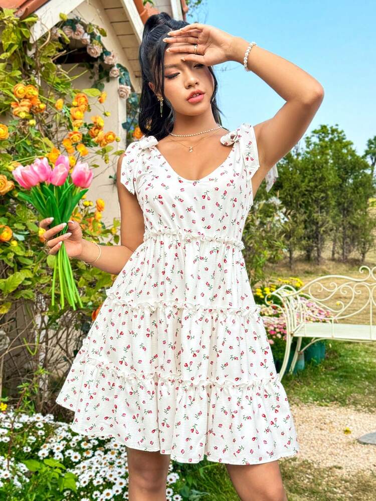 Floral Print Shoulder Strap Sundress