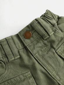 Baby Mädchen Y2k Street Style coole grüne Arbeitskleidung Denim Shorts mit elastischem Bund und großen Taschen