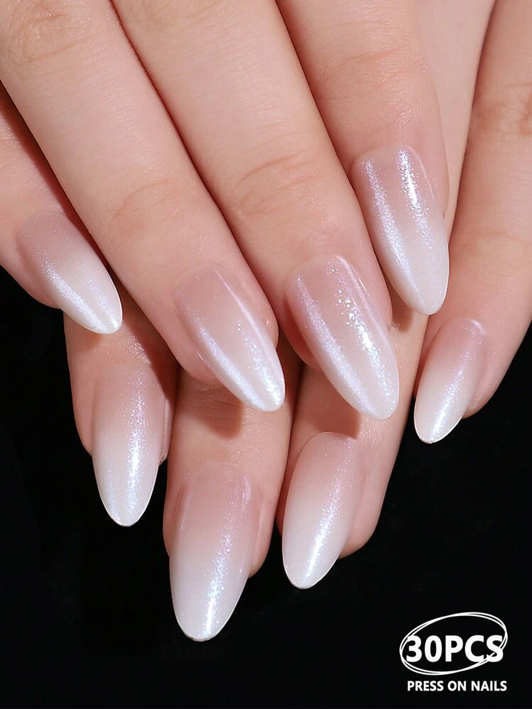 30pcs Nude Ombre Milky White Nail Stickers, Suitable For Mother's Day And Daily Wear, Comes With 1 Nail Buffer Block And 1 Bottle Of Jelly Gel, Nail Art Set Nails Nail Supplies - Multicolor - View 5