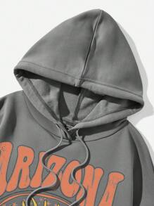 SHEIN EZwear Áo sweatshirt cỡ lớn, kiểu dáng tối giản, họa tiết hoa hướng dương và xương rồng ARIZONA, có dây rút, dành cho nữ, thích hợp cho mùa thu/đông. - Xám - Xem 5