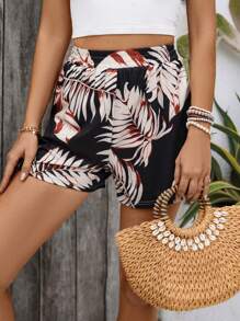 SHEIN VCAY Bản in nhiệt đới Eo đàn hồi Giải trí Quần short - Nhiều màu - Xem 4