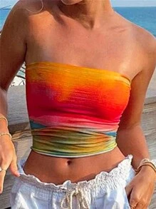 INAWLY Top Sin Tirantes Graduado De Talla Grande Y Corto - Multicolor - Ver 1