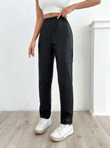 EURMUSE Women PU Leather Pant - Black - View 4