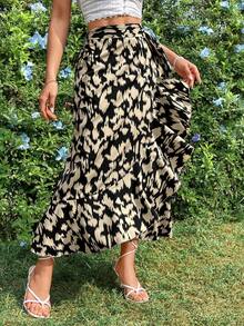 SHEIN Privé 女款印花裹身前繫帶半身裙 - 彩色 - 查看 5