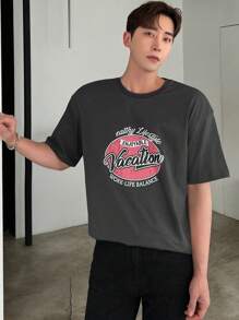 DAZY Men's Letter Print Short Sleeve T-Shirt - Grey - View 1