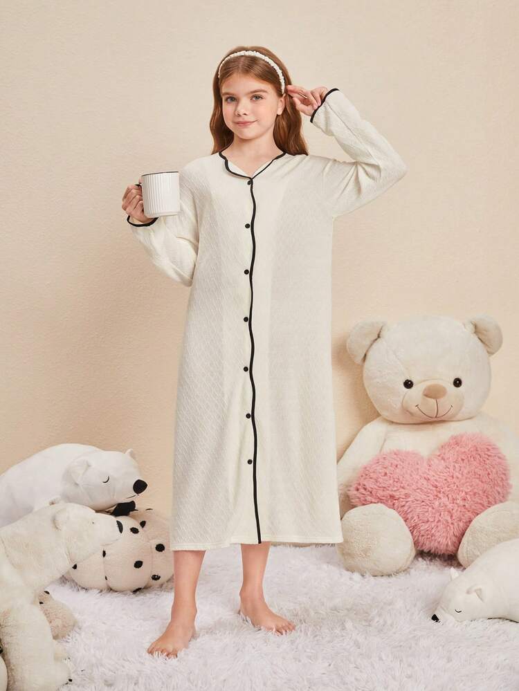 Tween Girls' Loose Cute Color Block Patchwork Wave Hem Homewear