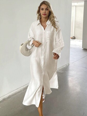 Women Casual Oversized Loose Maxi Shirt Dress