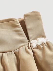 SHEIN MOD Plus Size Woven Tape Splice Ruffle Hem Skirt - Khaki - View 4