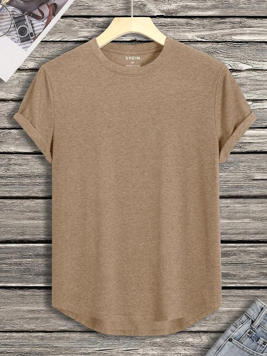 Manfinity Dauomo Men's High Low Hem Tee - Khaki - View 1
