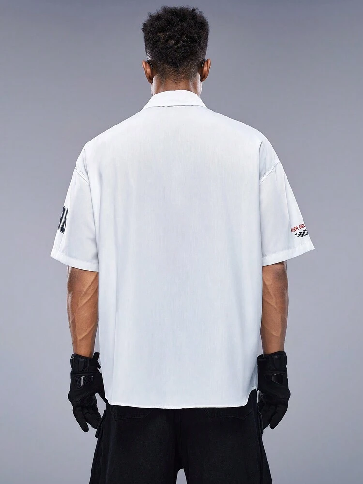 Oversized Men's Casual Short Sleeve Shirt With Letter Print