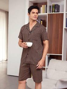 Nam Sọc Ngắn tay Áo sơ mi Và Quần short Trang phục mặc nhà Bộ - màu đen - Xem 5