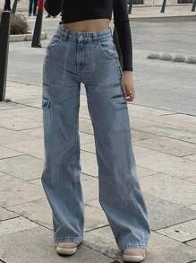 Women's American Casual Versatile Basic Mid-Rise Straight Work Jeans