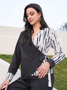Mulvari Women's Striped Color Block Long Sleeve Shirt