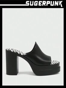 Sugerpunk Y2K Dày Giày cao gót , Không thấm nước Nền tảng , Đáy dày , Mô hình ngựa vằn Trượt Mùa hè - màu đen - Xem 1