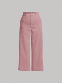 SHEIN MOD Plus Size Solid Color Straight Leg Casual Corduroy Pants - Pink - View 1