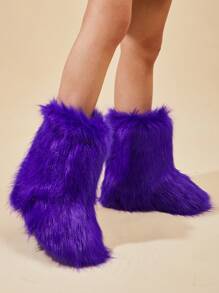 Women's Mid-Calf Warm Anti-Slip Boots With Personalized & Fashionable Decoration - Purple - View 3