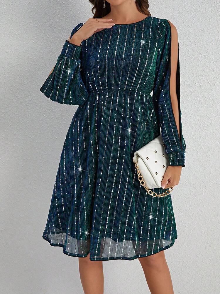 Hollow Out Rhinestone Decor Waist Cinched Dress