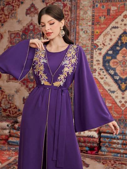 Al Najma Women's Embroidery Decor Color Block Trim Jumpsuit Fall Cloth For Women