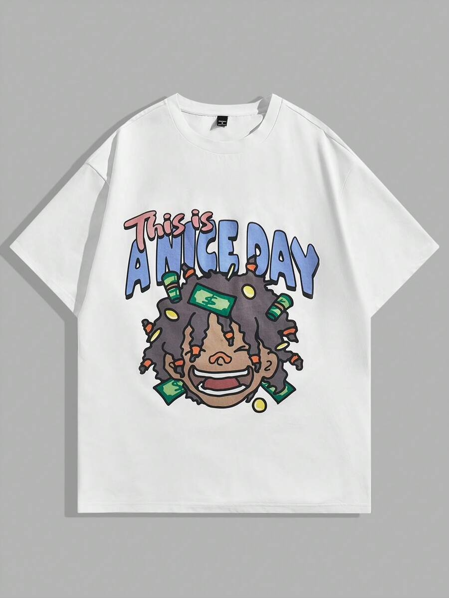 Manfinity VCAY Herren Strick Freizeit Buchstaben & Cartoon Druck T-shirt