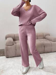 EURMUSE Drop Shoulder Tee & Pants - Pink - View 5