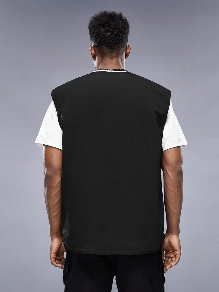 Loose Letter Print Graphic Patch Detail Winter Vest For Men