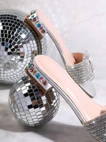 SHUZIA Women Shoes Round Toe Silver Fashionable Rhinestone Flat Sandals Fashion Flat Sandal Summer Shoes Spring Shoes Spring Break Easter Vacation Shoes Casual Shoes Beach Shoes Mother's Day Present Valentine's Day Summer Shoes - Silver - View 5