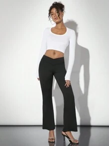 SHEIN BAE 女款圓領短版上衣 - 白色 - 查看 3