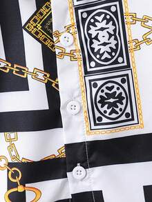 Đứa bé trai Ngày lễ , Sang trọng In Dây chuyền Áo sơ mi Với Trắng Quần short , Giải trí Phong cách đường phố - Nhiều màu - Xem 4