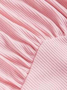 SHEIN MOD Camiseta talla grande con fruncido delantero, detalles con tirantes y aberturas laterales - Rosa - Ver 4