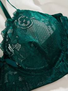 ملابس داخلية نسائية مثيرة من الدانتيل مع فيونكة - أخضر داكن - مشاهدة 4