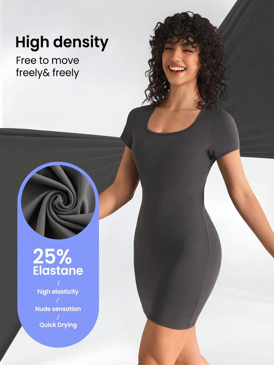 SHEIN Sports Athletic Bodycon Yoga Dress For Women Sport Dress - Grey - View 1