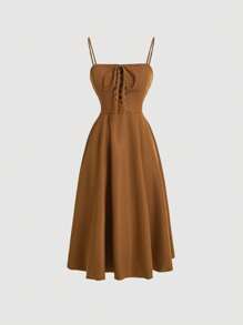 SHEIN MOD Women's Cross Strap Cami Dress - Brown - View 1