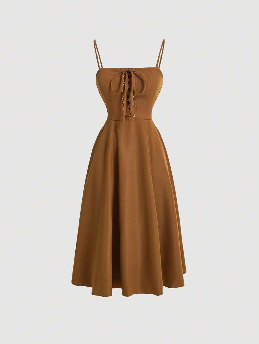 SHEIN MOD Women's Cross Strap Cami Dress - Brown - View 1