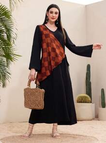 Mulvari Vestido De Cambio De Manga Acampanada A Cuadros De Mujer