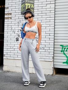 Streetz SHEIN Sport 女裝束口腰側口袋運動長褲 - 灰色 - 查看 4