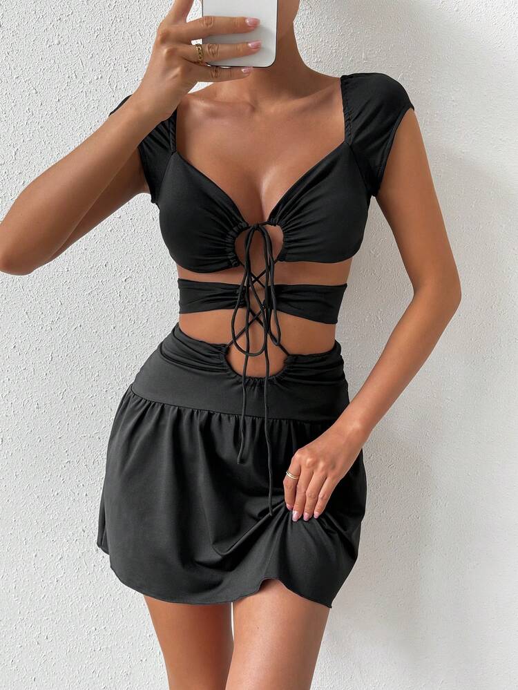 Hollow Out Tie Dress For Women