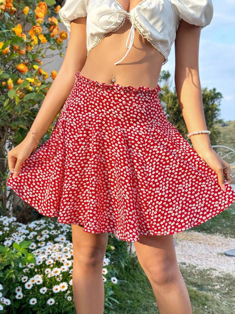 Women's Printed Frill Trim Skirt