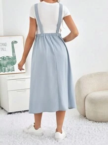 SHEIN Robe De Bretelle De Maternité Avec Décoration De Passants À Œillets - Bleu ciel - Voir 2