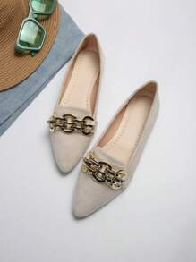 Fashion Black & Golden Thread Pointed Toe Flat Shoes, Size 35-45, For Women, Casual Slip-On Comfortable Lightweight Flat Shoes, Suitable For Spring, Summer & Autumn - Beige - View 6