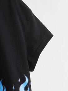 SHEIN 中學少女火焰與蝴蝶印花短身t恤 - 黑色 - 查看 3