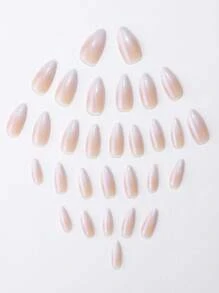 30片裸色渐变乳白色美甲贴纸，适合母亲节和日常佩戴，附赠1块指甲抛光块和1瓶果冻胶，美甲套装，美甲用品 - 彩色 - 查看 7