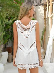 SHEIN VCAY Women's Crochet Panel Sleeveless Top - White - View 2