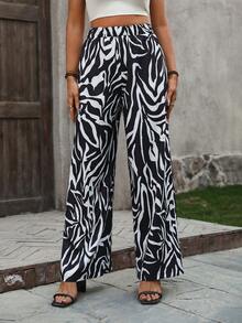 SHEIN Clasi Loose-Fitting Printed Wide-Leg Pants For Women - Multicolor - View 6