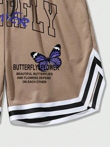 ROMWE MEN Street Life Nam Giải trí Slogan In Quần short , Thích hợp Cho mùa xuân Và Mùa hè - màu nâu - Xem 5