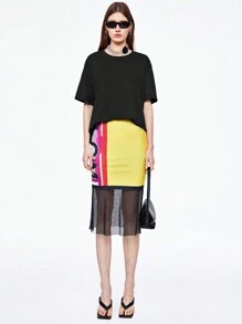 SHEINNeu Summer Ladies' Sheer Mesh Skirt With Letter Print - Yellow - View 5