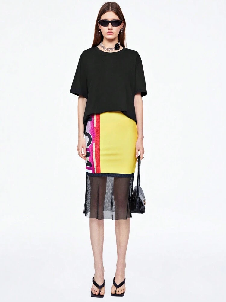 Summer Ladies' Sheer Mesh Skirt With Letter Print