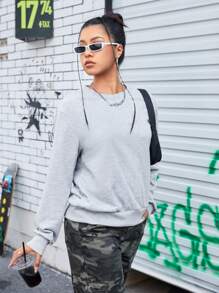 Streetz SHEIN Sport Sudadera Deportiva De Hombro Caído De Color Sólido - Gris - Ver 3