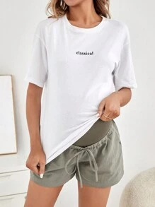 SHEIN Shorts De Maternidad De Color Sólido Con Cintura Ajustable