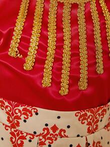 SHEIN Young Girl Standing Collar Puff Sleeve Pleated Hem Dress